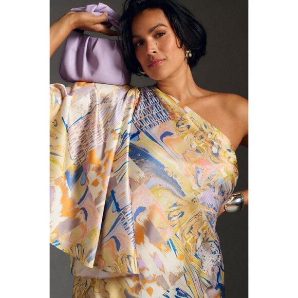 Anthropologie Mandira Wirk One-Shoulder Printed‎ Maxi Dress Small - Picture 3 of 10